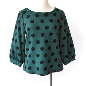 Anthropologie {Maeve} Green and Black Dot Decatur Printed Top